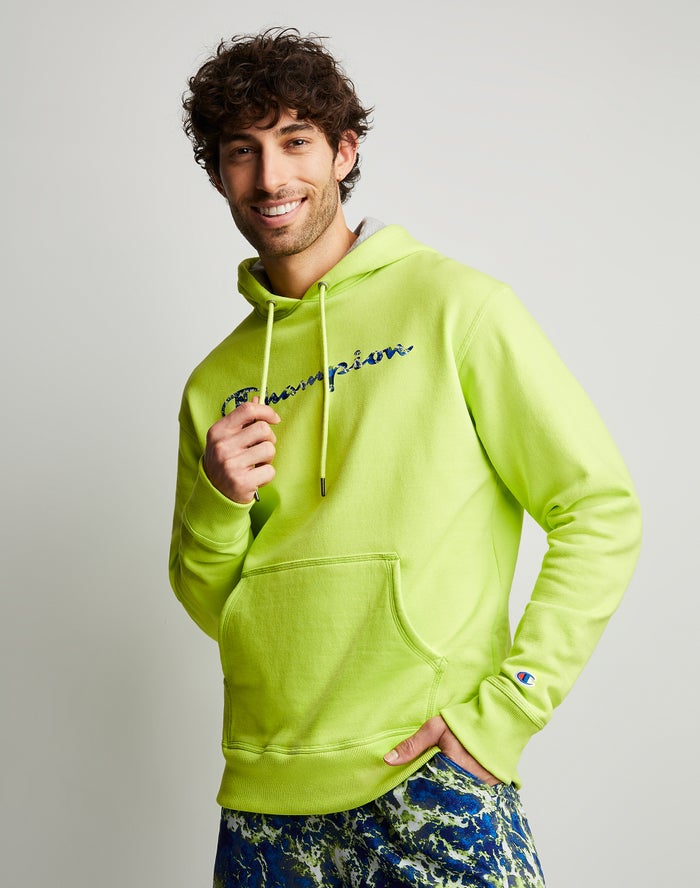 Champion Mens Hoodie NZ - Powerblend Fleece Chasing Waves Green ( 0968-CJXHE )